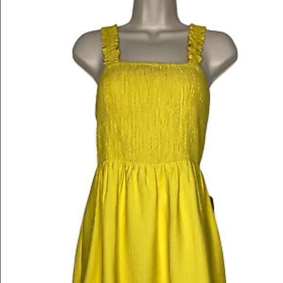 NWT Napean Sea Rd (NSR) yellow Smocked Mini Sundress Ruffled Strap Size Small - Picture 2 of 6